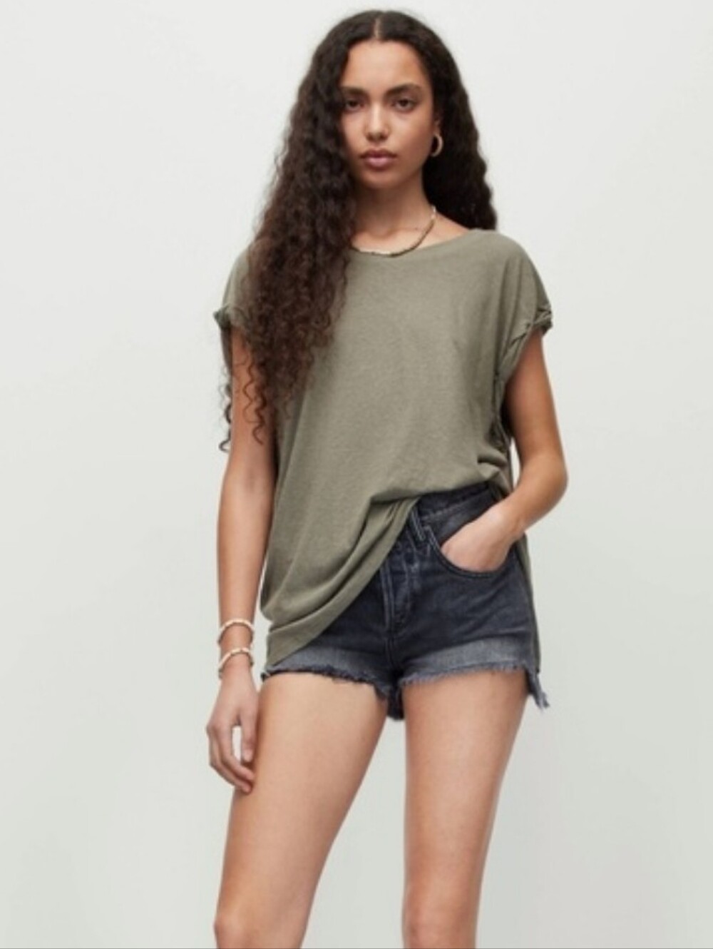 ALLSAINTS Sanza Linen Blend Rolled Oversized Hi Low Tank Top S
